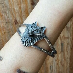vintage EJC pewter wolf split shank bangle bracelet